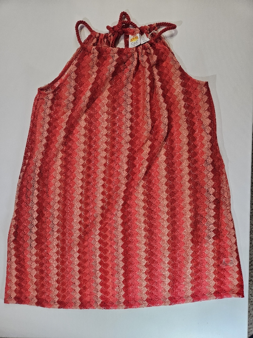 NWT C&C California Halter Neck Swim Cover Up Womens OS Red Orange Geometric